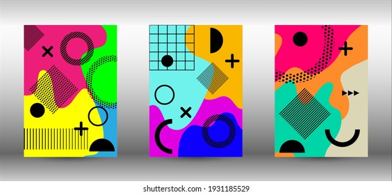 Memphis background set covers. Trendy abstract vector illustration. Colorful geometric background design. Creative vector banner illustration.