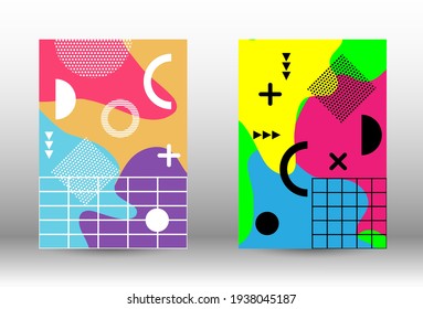 Memphis background set covers. Trendy abstract vector illustration. Abstract elegant background. Creative vector banner illustration.