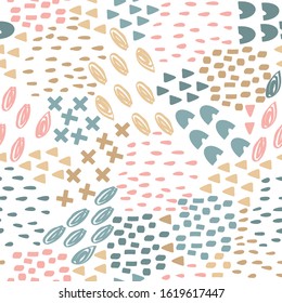 Memphis background for textile print, cover, wallpaper and interior design. Vector organic seamless pattern, hand-drawn doodles texture