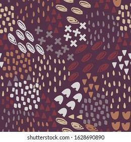 Memphis background for textile print, cover, wallpaper and interior design. Vector abstract organic seamless pattern, hand-drawn doodles texture