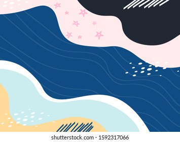 Memphis background with texture and blue 2020 vector template.