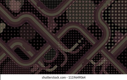 Memphis background. Trendy background with color lines and different elements for card or flyer. Retro Pattern with Color Elements for your Design. Vector Texture.