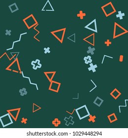 Memphis background.  Trendy background with different  color figures for card or banner. Abstract memphis background with geometric colorful figures for your design. Vector texture.