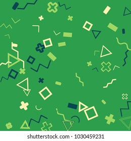 Memphis background.  Trendy background with different  color figures for poster or card. Abstract memphis background with geometric colorful figures for your design. Vector texture.