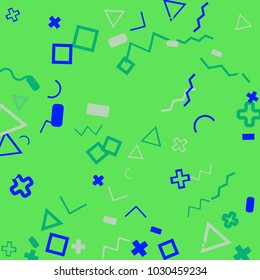 Memphis background.  Trendy background with different  color figures for print or card. Abstract memphis background with geometric colorful figures for your design. Vector texture.