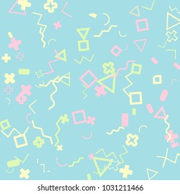 Memphis background.  Trendy background with different  color figures for mobile application or card. Abstract memphis background with geometric colorful figures for your design. Vector texture.