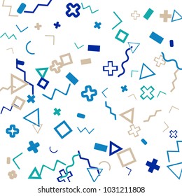 Memphis background.  Trendy background with different color figures for mobile application or poster. Memphis background with figures of different forms and colors for your design. Vector texture.