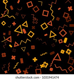 Memphis background.  Trendy background with different color figures for mobile application or poster. Memphis background with figures of different forms and colors for your design. Vector texture.