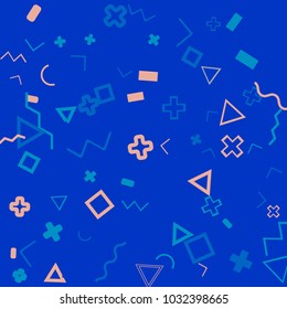 Memphis background.  Trendy background with different  color figures for mobile application or card. Abstract memphis background with geometric colorful figures for your design. Vector texture.