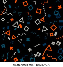 Memphis background.  Trendy background with different color figures for print or mobile application. Memphis background with figures of different forms and colors for your design. Vector texture.
