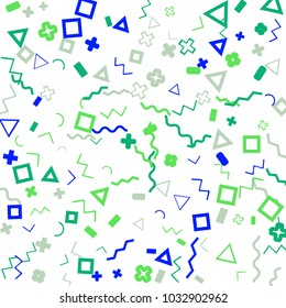 Memphis background.  Trendy background with different color figures for print or mobile application. Memphis background with figures of different forms and colors for your design. Vector texture.