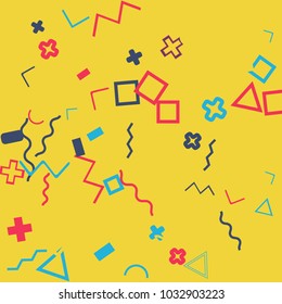Memphis background.  Trendy background with different  color figures for mobile application or card. Abstract memphis background with geometric colorful figures for your design. Vector texture.