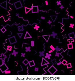 Memphis background.  Trendy background with different color figures for mobile application or poster. Memphis background with figures of different forms and colors for your design. Vector texture.