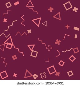Memphis background.  Trendy background with different  color figures for poster or card. Abstract memphis background with geometric colorful figures for your design. Vector texture.