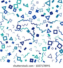 Memphis background.  Trendy background with different color figures for print or mobile application. Memphis background with figures of different forms and colors for your design. Vector texture.