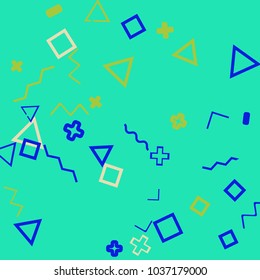 Memphis background.  Trendy background with different  color figures for mobile application or card. Abstract memphis background with geometric colorful figures for your design. Vector texture.