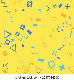 Memphis background.  Trendy background with different  color figures for mobile application or card. Abstract memphis background with geometric colorful figures for your design. Vector texture.