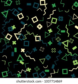 Memphis background.  Trendy background with different color figures for card or banner. Memphis background with figures of different forms and colors for your design. Vector texture.