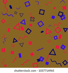 Memphis background.  Trendy background with different  color figures for print or card. Abstract memphis background with geometric colorful figures for your design. Vector texture.