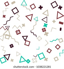 Memphis background.  Trendy background with different color figures for card or banner. Memphis background with figures of different forms and colors for your design. Vector texture.