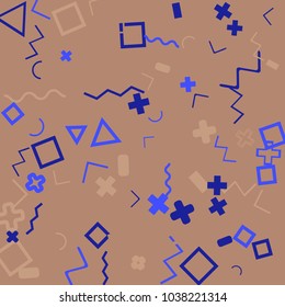 Memphis background.  Trendy background with different  color figures for print or card. Abstract memphis background with geometric colorful figures for your design. Vector texture.