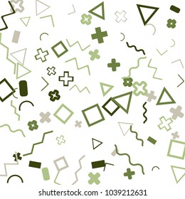 Memphis background.  Trendy background with different color figures for card or banner. Memphis background with figures of different forms and colors for your design. Vector texture.