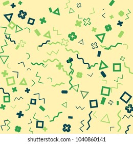 Memphis background.  Trendy background with different  color figures for print or card. Abstract memphis background with geometric colorful figures for your design. Vector texture.