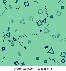 Memphis background.  Trendy background with different  color figures for print or card. Abstract memphis background with geometric colorful figures for your design. Vector texture.