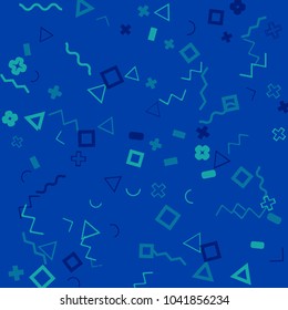 Memphis background.  Trendy background with different  color figures for poster or card. Abstract memphis background with geometric colorful figures for your design. Vector texture.