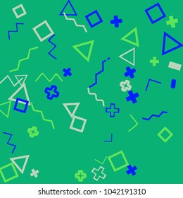 Memphis background.  Trendy background with different  color figures for print or card. Abstract memphis background with geometric colorful figures for your design. Vector texture.