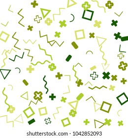 Memphis background.  Trendy background with different color figures for card or banner. Memphis background with figures of different forms and colors for your design. Vector texture.