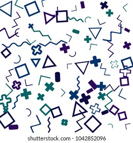 Memphis background.  Trendy background with different color figures for mobile application or poster. Memphis background with figures of different forms and colors for your design. Vector texture.