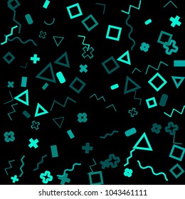 Memphis background.  Trendy background with different color figures for print or mobile application. Memphis background with figures of different forms and colors for your design. Vector texture.