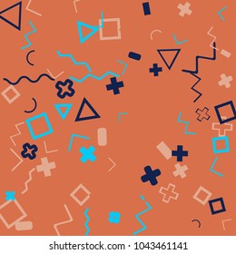 Memphis background.  Trendy background with different  color figures for poster or card. Abstract memphis background with geometric colorful figures for your design. Vector texture.