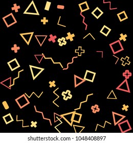 Memphis background.  Trendy background with different color figures for card or banner. Memphis background with figures of different forms and colors for your design. Vector texture.