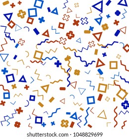 Memphis background.  Trendy background with different color figures for card or banner. Memphis background with figures of different forms and colors for your design. Vector texture.