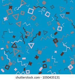 Memphis background.  Trendy background with different  color figures for poster or card. Abstract memphis background with geometric colorful figures for your design. Vector texture.