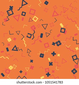 Memphis background.  Trendy background with different  color figures for mobile application or card. Abstract memphis background with geometric colorful figures for your design. Vector texture.