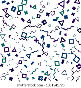 Memphis background.  Trendy background with different color figures for mobile application or poster. Memphis background with figures of different forms and colors for your design. Vector texture.