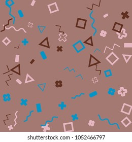 Memphis background.  Trendy background with different  color figures for poster or card. Abstract memphis background with geometric colorful figures for your design. Vector texture.