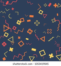 Memphis background.  Trendy background with different  color figures for mobile application or card. Abstract memphis background with geometric colorful figures for your design. Vector texture.