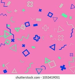 Memphis background.  Trendy background with different  color figures for mobile application or card. Abstract memphis background with geometric colorful figures for your design. Vector texture.