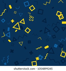 Memphis background.  Trendy background with different  color figures for print or card. Abstract memphis background with geometric colorful figures for your design. Vector texture.