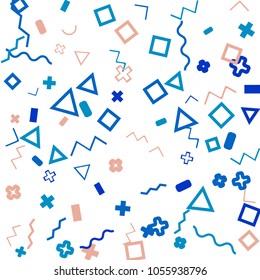 Memphis background.  Trendy background with different color figures for poster or print. Memphis background with figures of different forms and colors for your design. Vector texture.