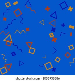 Memphis background.  Trendy background with different  color figures for card or banner. Abstract memphis background with geometric colorful figures for your design. Vector texture.