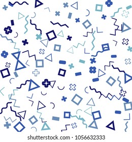 Memphis background.  Trendy background with different color figures for mobile application or poster. Memphis background with figures of different forms and colors for your design. Vector texture.