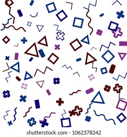 Memphis background.  Trendy background with different color figures for mobile application or poster. Memphis background with figures of different forms and colors for your design. Vector texture.