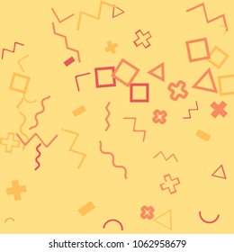 Memphis background.  Trendy background with different  color figures for poster or card. Abstract memphis background with geometric colorful figures for your design. Vector texture.