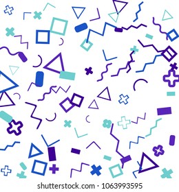 Memphis background.  Trendy background with different color figures for poster or print. Memphis background with figures of different forms and colors for your design. Vector texture.