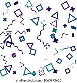 Memphis background.  Trendy background with different color figures for mobile application or poster. Memphis background with figures of different forms and colors for your design. Vector texture.